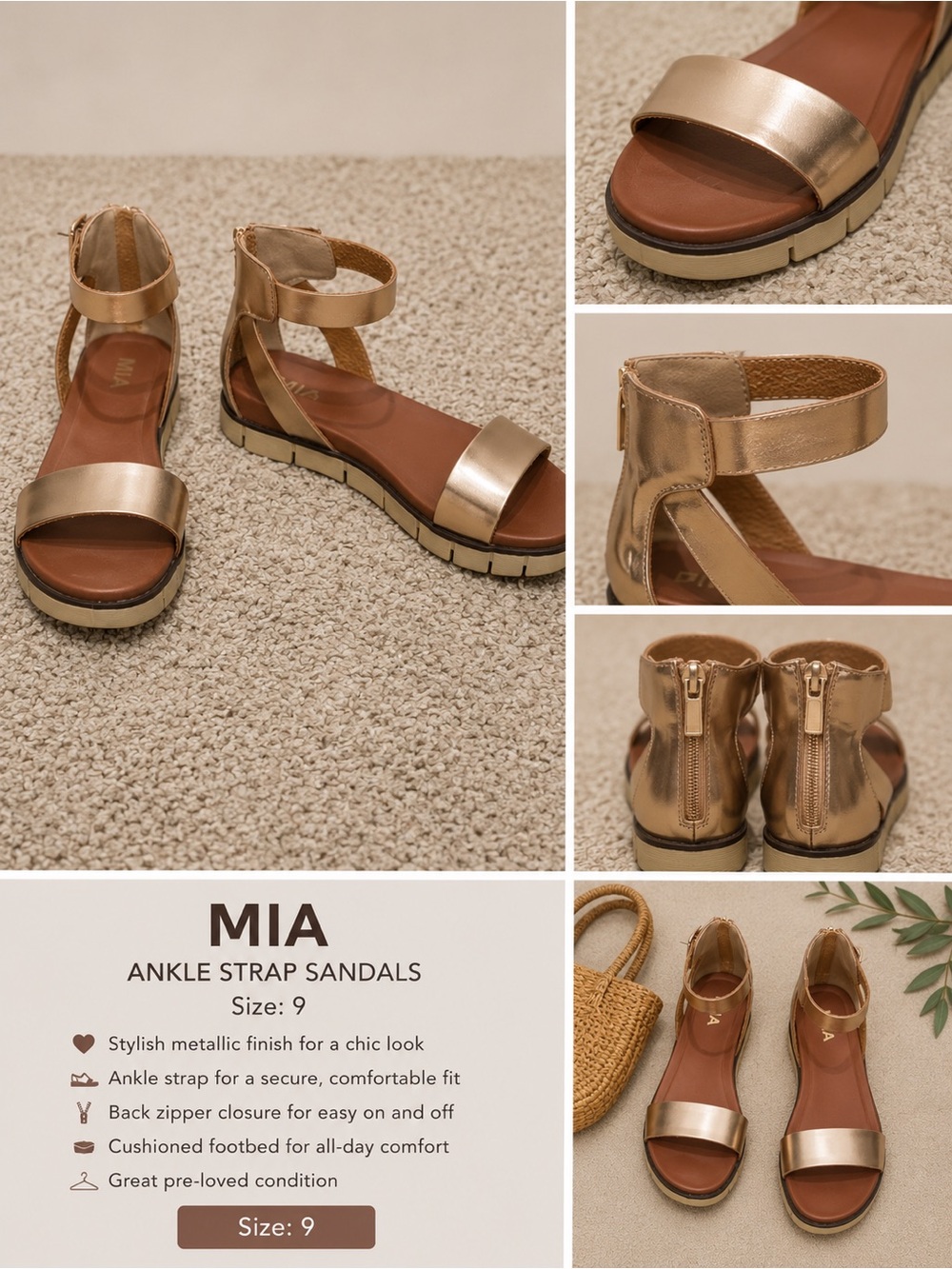 MIA Metallic Gold Ankle-Strap Sandals
